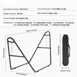 Riippumattoteline teräsputkinen kahden hengen 250 kg kantavuus 2,3–3,9 m pitkille riippumatoille