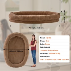 Ihmisen kokoinen ortopedinen koiransänky 1825x1220x254 mm tekokanin turkki ruskea