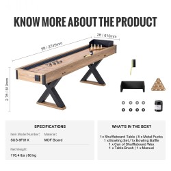 Shuffleboard ja keilapöytä MDF-levy 274,3 cm kaksipuolinen poly-pinnoitettu tarvikkeet mukana