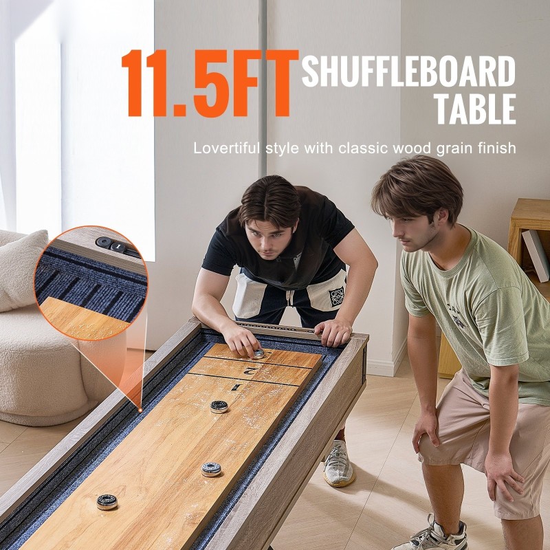 Shuffleboard-pöytä 11,5 jalkaa MDF-runko poly-pinnoitettu pelipinta shuffleboard ja keilapeli mukana kahdeksan kiekkoa