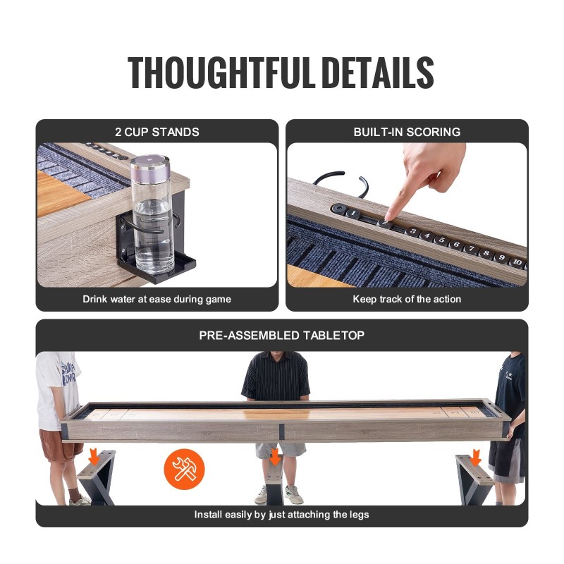 Shuffleboard-pöytä 11,5 jalkaa MDF-runko poly-pinnoitettu pelipinta shuffleboard ja keilapeli mukana kahdeksan kiekkoa