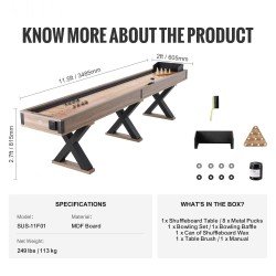 Shuffleboard-pöytä 11,5 jalkaa MDF-runko poly-pinnoitettu pelipinta shuffleboard ja keilapeli mukana kahdeksan kiekkoa