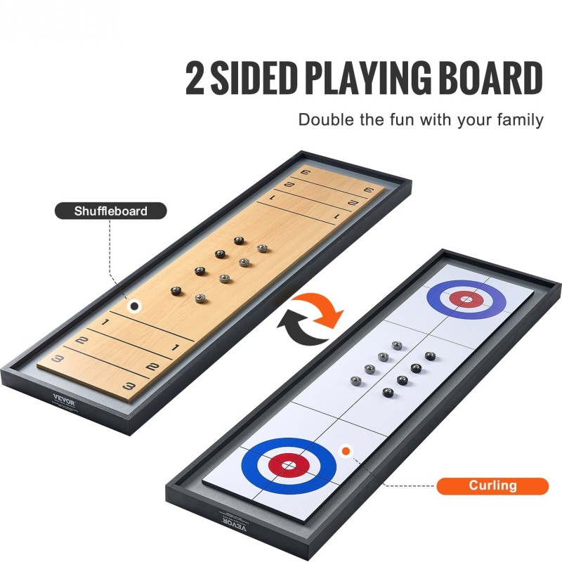 MDF-pelilauta 1140x315 mm kaksipuolinen pöytäpeli shuffleboard ja curling 8 kiekkoa