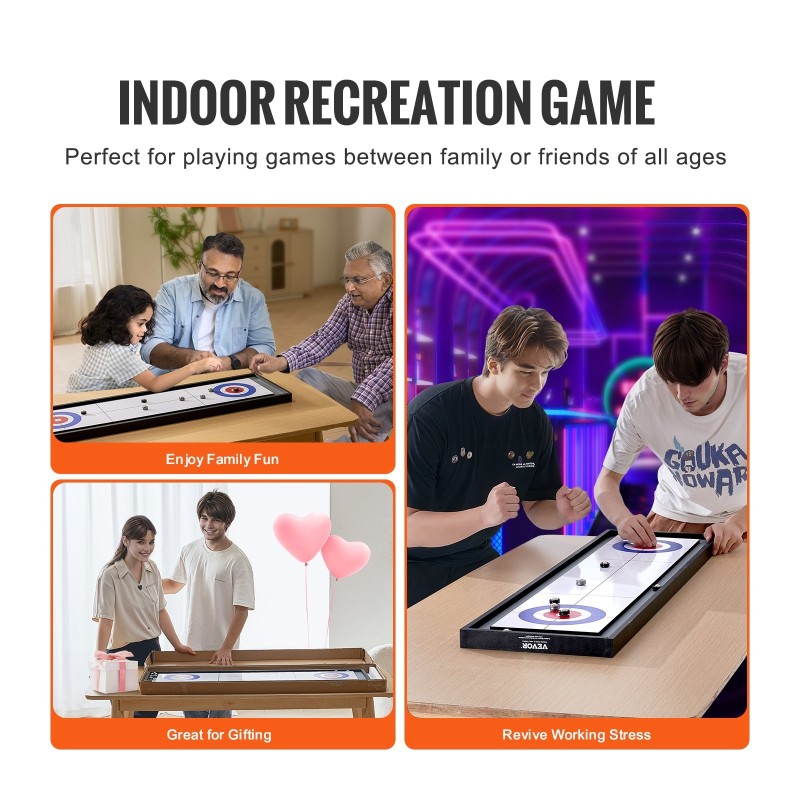 MDF-pelilauta 1140x315 mm kaksipuolinen pöytäpeli shuffleboard ja curling 8 kiekkoa