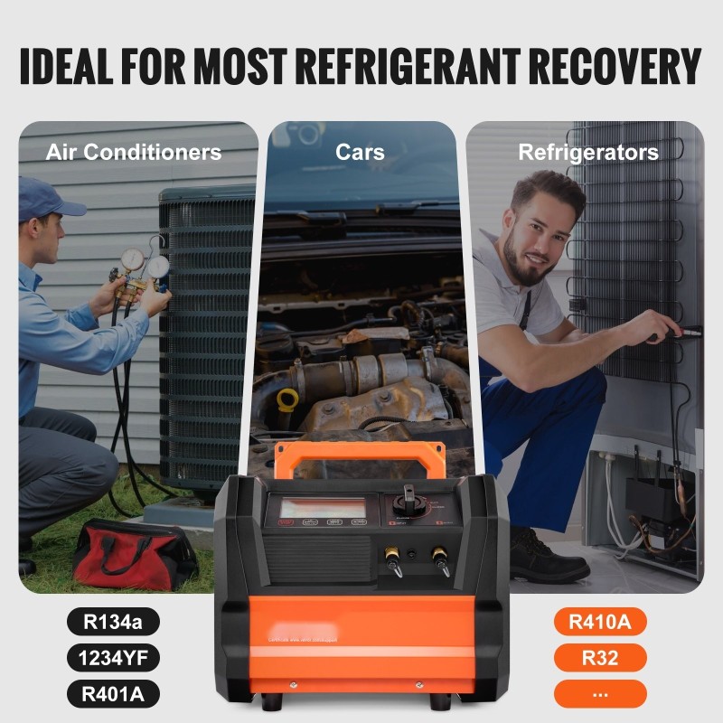 Kylmäaineen talteenottokone 1hp kaksisylinterinen harjaton 3000rpm kompakti siirrettävä autojen ilmastointihuoltoon