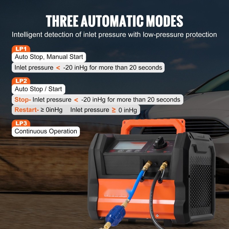 Kylmäaineen talteenottokone 1hp kaksisylinterinen harjaton 3000rpm kompakti siirrettävä autojen ilmastointihuoltoon