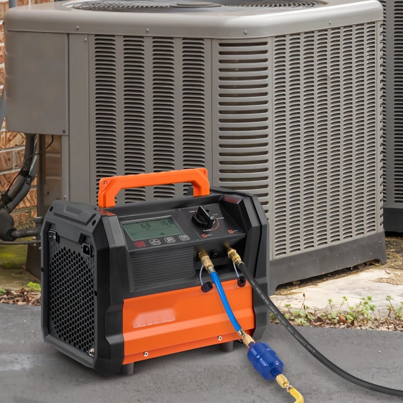 Kylmäaineen talteenottokone 1hp kaksisylinterinen harjaton 3000rpm kompakti siirrettävä autojen ilmastointihuoltoon