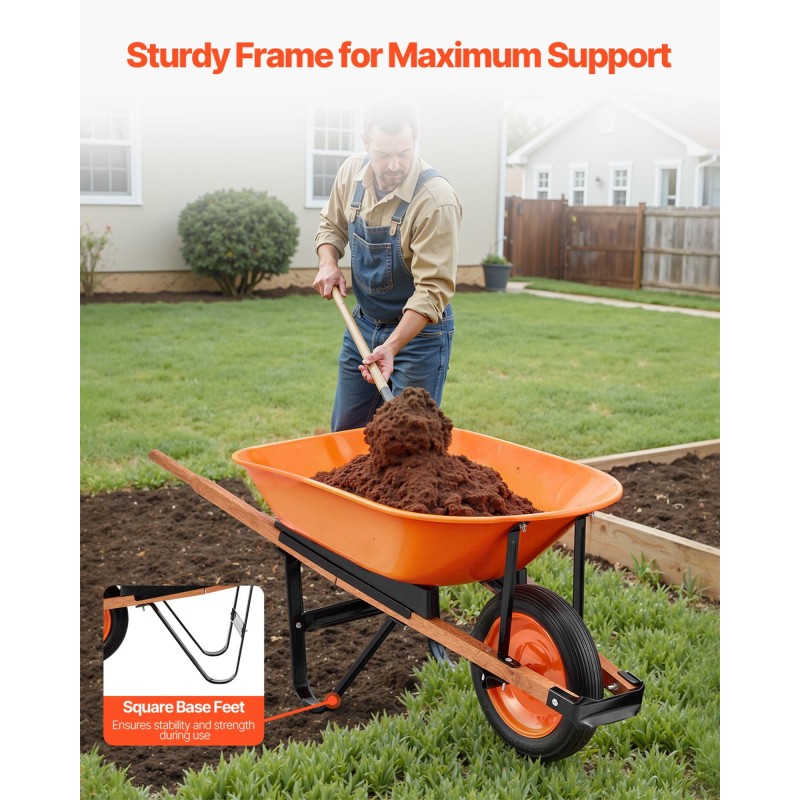 Yhden pyörän puutarhakärry rautarunko 140 l 150 kg pehmustettu metallikahva