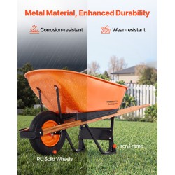 Puutarhakärry yksipyöräinen teräsrunko 16 tuuman vaahtopyörä 150 kg kantavuus