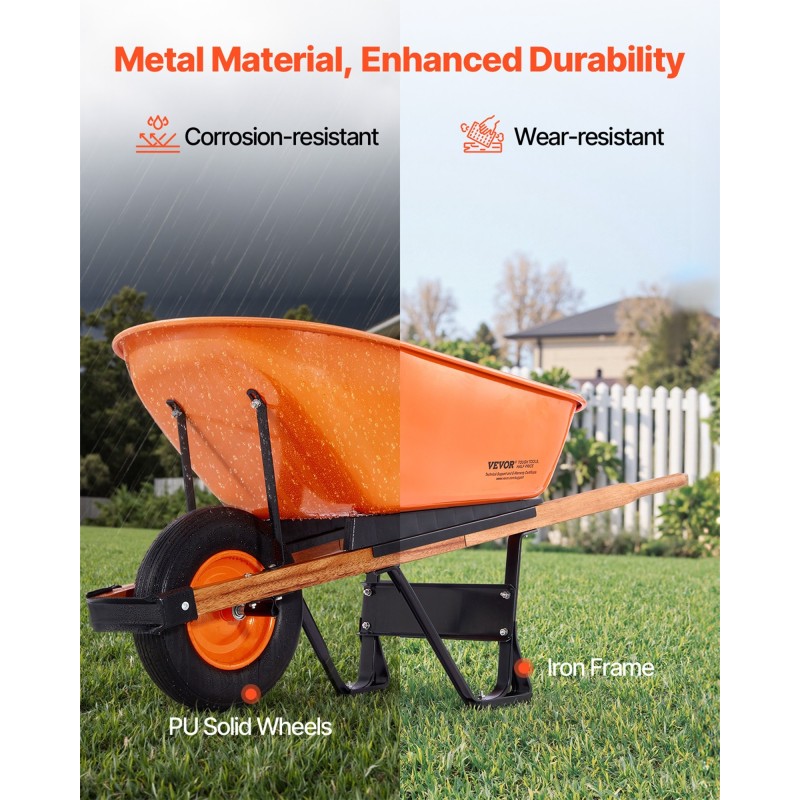 Puutarhakärry yksipyöräinen teräsrunko 16 tuuman vaahtopyörä 150 kg kantavuus