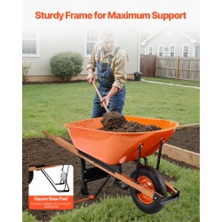 Puutarhakärry yksipyöräinen teräsrunko 16 tuuman vaahtopyörä 150 kg kantavuus