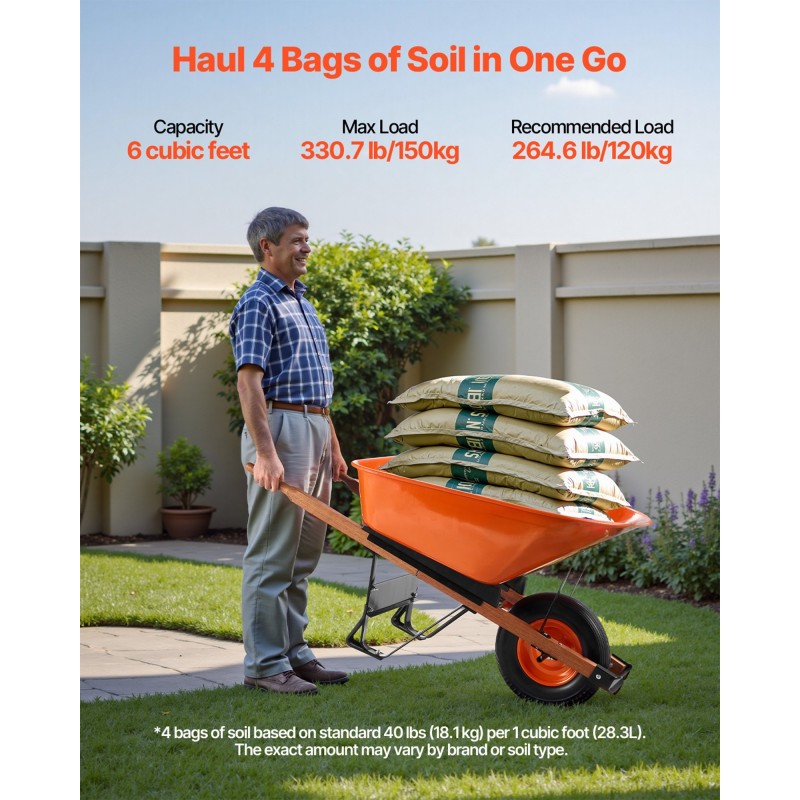 Puutarhakärry yksipyöräinen teräsrunko 16 tuuman vaahtopyörä 150 kg kantavuus