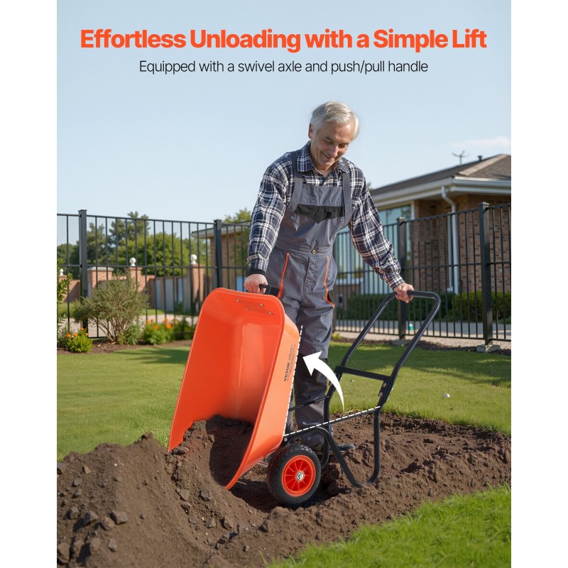 Kaksipyöräinen puutarhakärry PP-muovikaukalolla 5 kuutiometriä 180 kg 10 tuuman renkailla