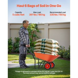 Kaksipyöräinen puutarhakärry PP-muovikaukalolla 5 kuutiometriä 180 kg 10 tuuman renkailla