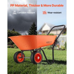 Kaksipyöräinen puutarhakärry PP-muovikaukalolla 5 kuutiometriä 180 kg 10 tuuman renkailla