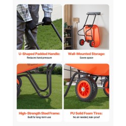 Kaksipyöräinen puutarhakärry PP-muovikaukalolla 5 kuutiometriä 180 kg 10 tuuman renkailla