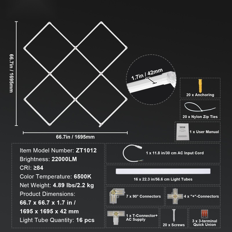 LED-kattovalo 22000 lumenia 6500 kelvin modulaarinen 5-ruutujärjestelmä autotalliin varastoon