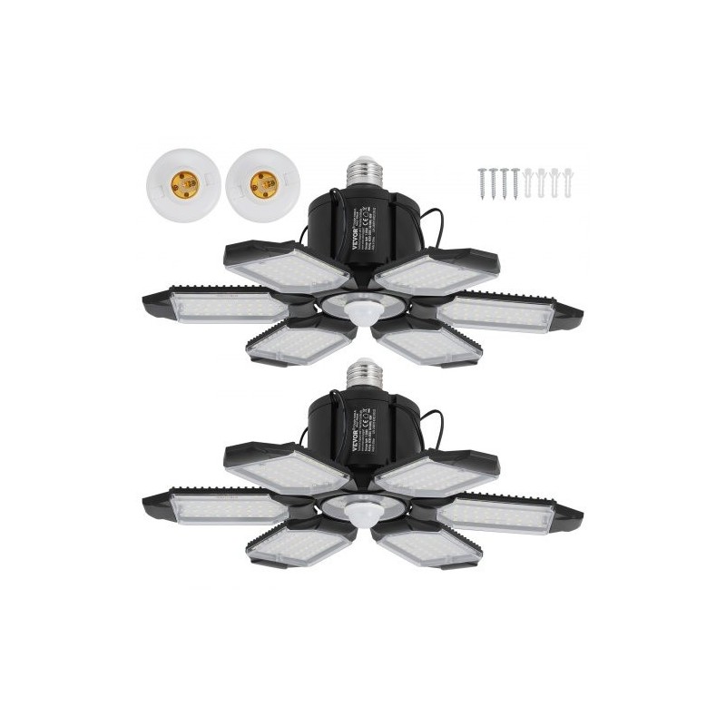 LED-autotallivalo 2 kpl 15000 lumenia 6500 kelvin 6 säädettävää paneelia E26/E27-kannalle