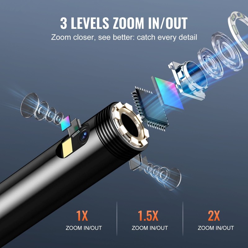 Tarkastuskamera kolmilinssinen viiden tuuman näyttö viiden metrin kaapeli vesitiivis kahdeksan millimetrin linssi
