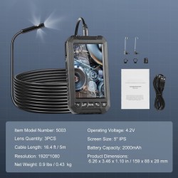 Tarkastuskamera kolmilinssinen viiden tuuman näyttö viiden metrin kaapeli vesitiivis kahdeksan millimetrin linssi