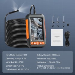 Endoskooppikamera kaksilinssinen 15 m kaapeli 4,3 tuuman IPS-näyttö 8 mm IP67