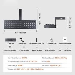 Vetokoukkuporras 2 tuuman vetokoukkuvastaanottimeen teräs musta 158,7 kg kantavuus