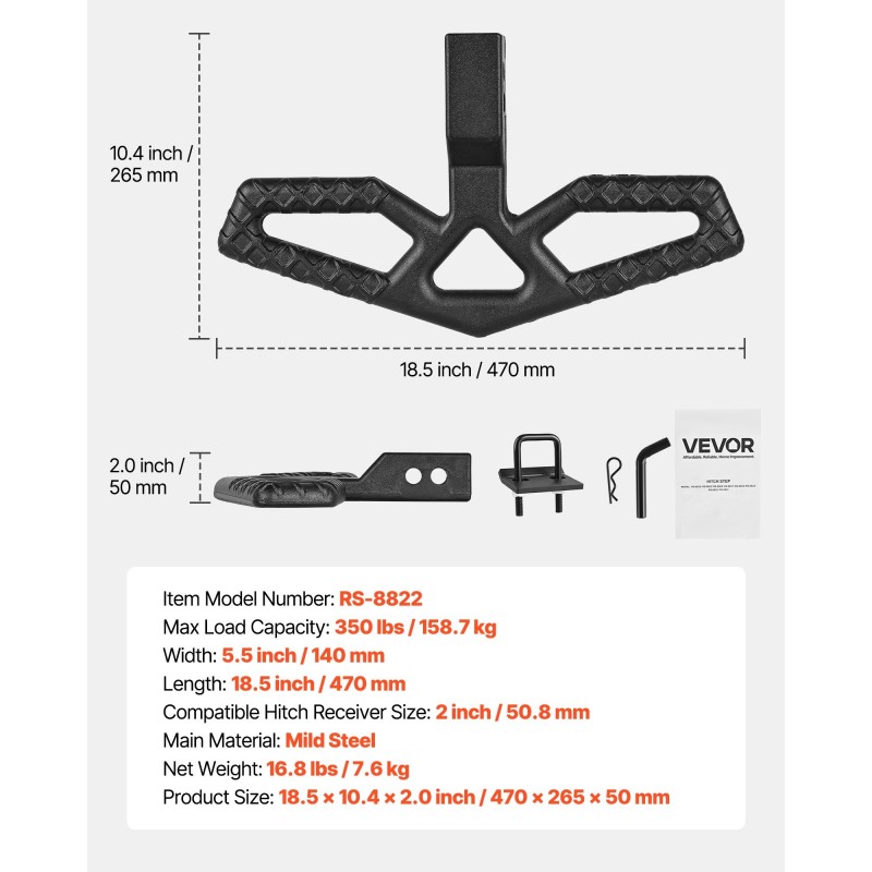 Vetokoukun astinlauta 50,8 mm vastaanottimeen pallografiittivalurauta 158,7 kg kantavuus