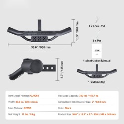 Astinlauta 2-tuumaiselle vetokoukkuvastaanottimelle teräs 930 mm 158,7 kg musta