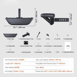Teräs astinlauta vetokoukkuun 2 tuuman pesään puskurinsuojalla 158,7 kg kantavuudella