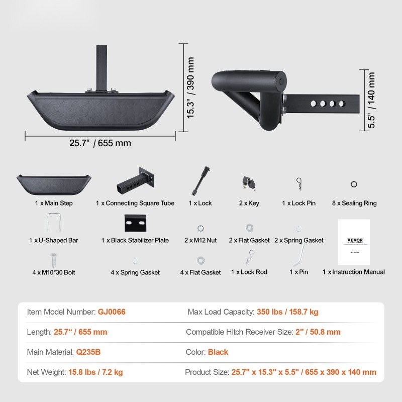 Teräs astinlauta vetokoukkuun 2 tuuman pesään puskurinsuojalla 158,7 kg kantavuudella