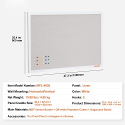 Ilmoitustaulu pellavapintainen MDF-kehys seinään kiinnitettävä 120×90 cm