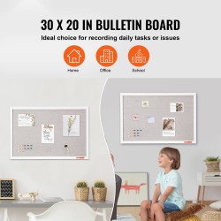 Ilmoitustaulu seinälle 30 x 20 tuumaa pellavapintainen polyesteri-puuvilla valkoinen MDF-kehys