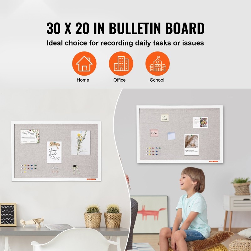 Ilmoitustaulu seinälle 30 x 20 tuumaa pellavapintainen polyesteri-puuvilla valkoinen MDF-kehys