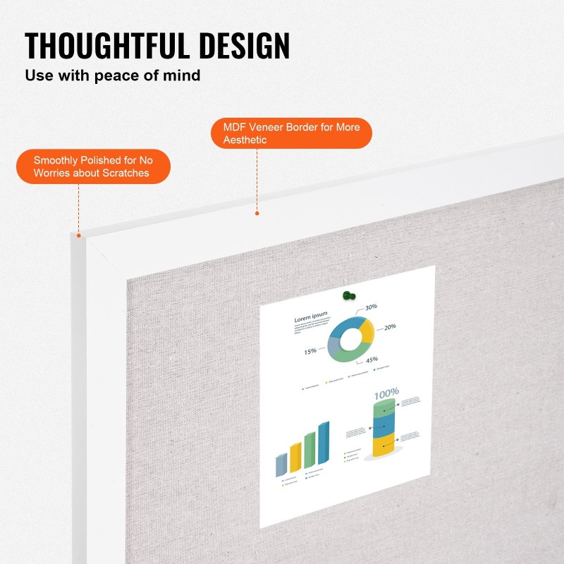 Ilmoitustaulu seinälle 30 x 20 tuumaa pellavapintainen polyesteri-puuvilla valkoinen MDF-kehys