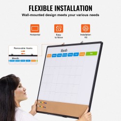Yhdistelmätaulu alumiinikehyksellä 600 x 900 mm kuukausikalenteri valkotaulu ja korkkitaulu seinälle