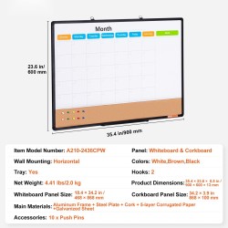 Yhdistelmätaulu alumiinikehyksellä 600 x 900 mm kuukausikalenteri valkotaulu ja korkkitaulu seinälle