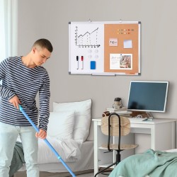 Yhdistelmätaulu alumiinikehyksellä 450×600 mm magneettisella valkotaululla ja korkkiosalla kynäkourulla