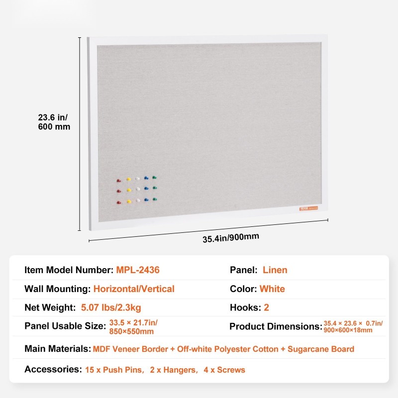 Korkkitaulu pellavapintainen 90 x 60 cm valkoinen kehys seinälle