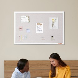 Korkkitaulu pellavapintainen 90 x 60 cm valkoinen kehys seinälle