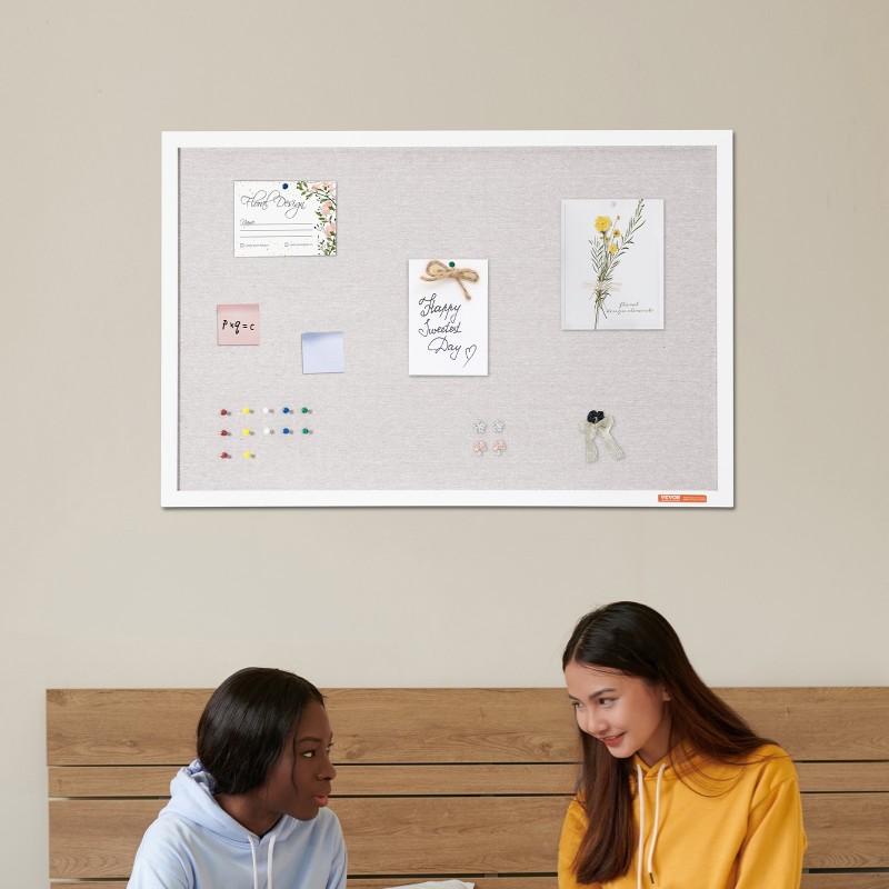 Korkkitaulu pellavapintainen 90 x 60 cm valkoinen kehys seinälle