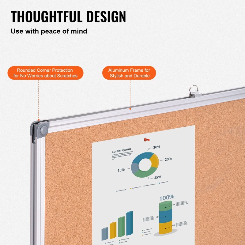 Korkkitaulu alumiinikehyksellä 1200×900 mm korkkipinta seinälle kestävä tausta