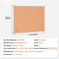 Korkkitaulu alumiinikehyksellä 1200×900 mm korkkipinta seinälle kestävä tausta