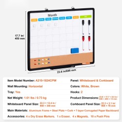 Seinäyhdistelmätaulu 24×18 tuumaa magneettinen kuivapyyhittävä valkotaulu ja korkkitaulu alumiinikehyksellä