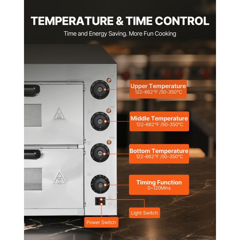 Sähköinen työtasopizzauuni ruostumattomasta teräksestä 40,6 senttimetrin pizzalle sisäkäyttöön