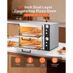 Sähköinen kaksitasoinen pöytäpizzauuni 25–450 °C 2500W+2500W omilla säädöillä