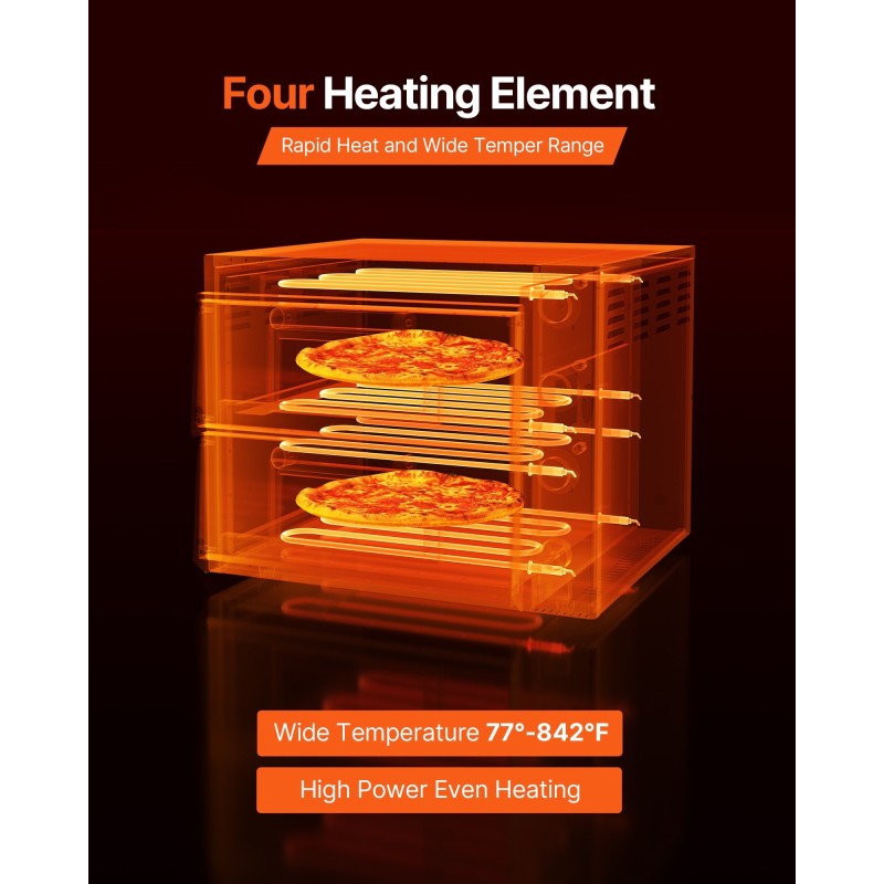 Sähköinen kaksitasoinen pöytäpizzauuni 25–450 °C 2500W+2500W omilla säädöillä