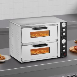 Sähköinen kaksitasoinen pöytäpizzauuni 25–450 °C 2500W+2500W omilla säädöillä