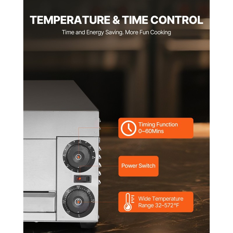 Sähköinen pizzauuni työtasolle 12-tuumainen 1500W ruostumaton teräs lämpötila ja aikasäätö