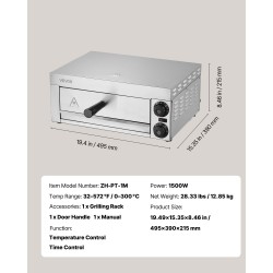 Sähköinen pizzauuni työtasolle 12-tuumainen 1500W ruostumaton teräs lämpötila ja aikasäätö