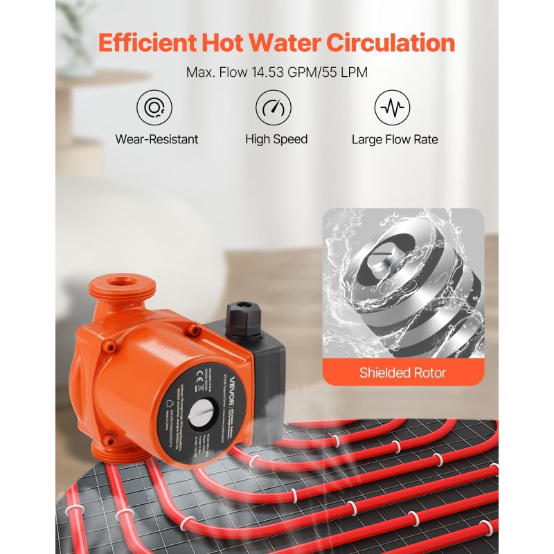 Valurautainen kiertovesipumppu kodin lämmitykseen 55 l/min 3-portainen kierteellinen